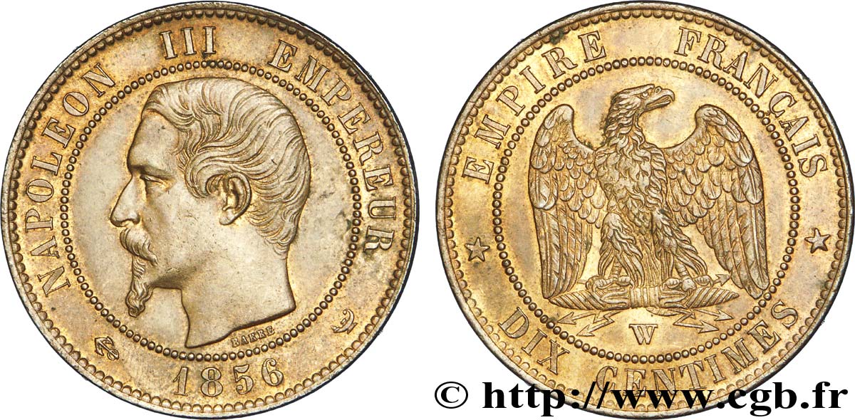 Dix centimes Napoléon III, tête nue 1856 Lille F.133/40 SUP 