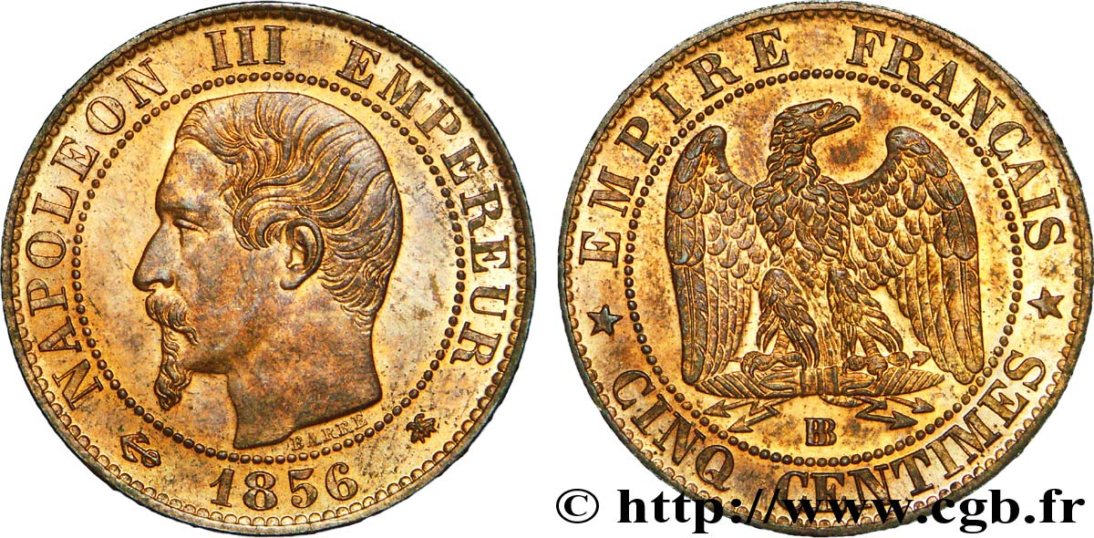 Cinq centimes Napoléon III, tête nue 1856 Strasbourg F.116/32 SUP 