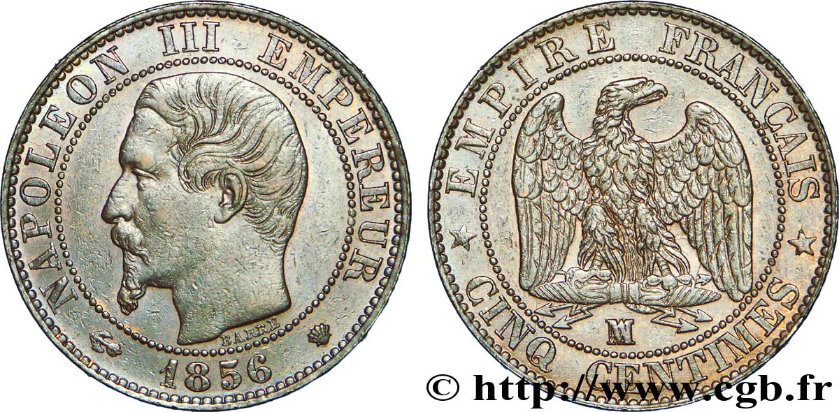 Cinq centimes Napoléon III, tête nue 1856 Marseille F.116/35 TTB 