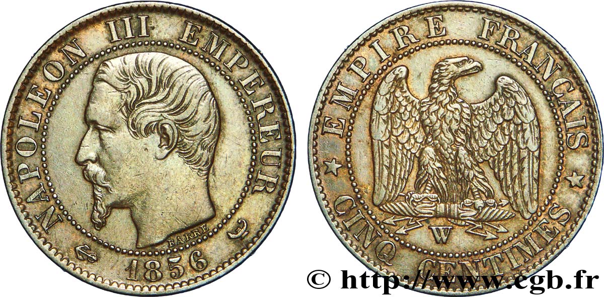 Cinq centimes Napoléon III, tête nue 1856 Lille F.116/36 SS 