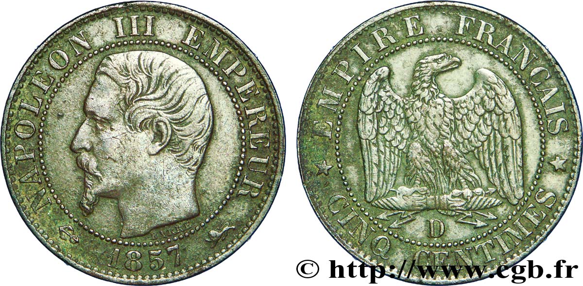 Cinq centimes Napoléon III, tête nue 1857 Lyon F.116/40 TTB 