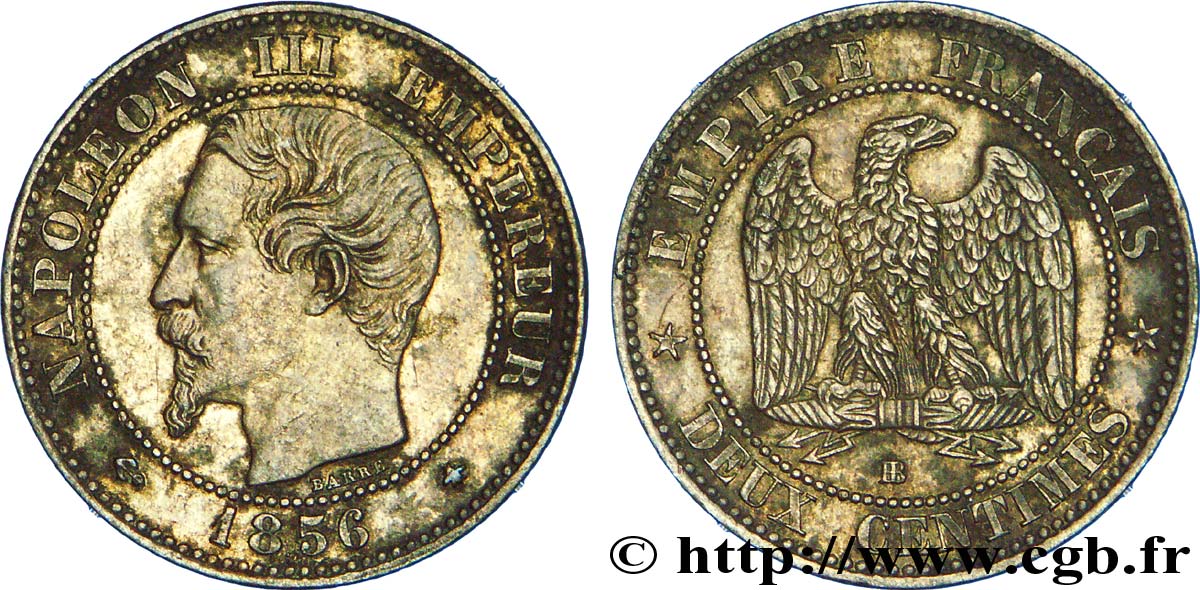 Deux centimes Napoléon III, tête nue 1856 Strasbourg F.107/40 BB 