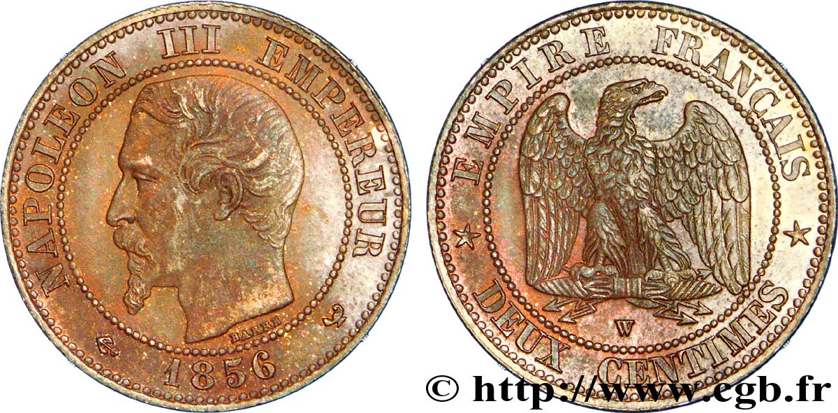 Deux centimes Napoléon III, tête nue 1856 Lille F.107/43 SPL 