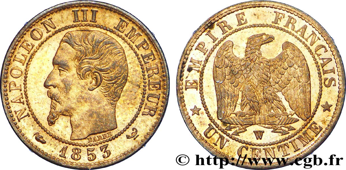 Un centime Napoléon III, tête nue 1853 Lille F.102/8 SUP 