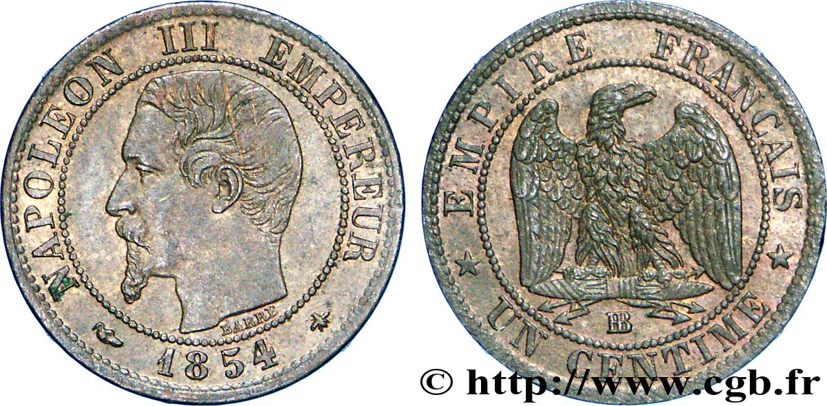 Un centime Napoléon III, tête nue 1854 Strasbourg F.102/11 AU 