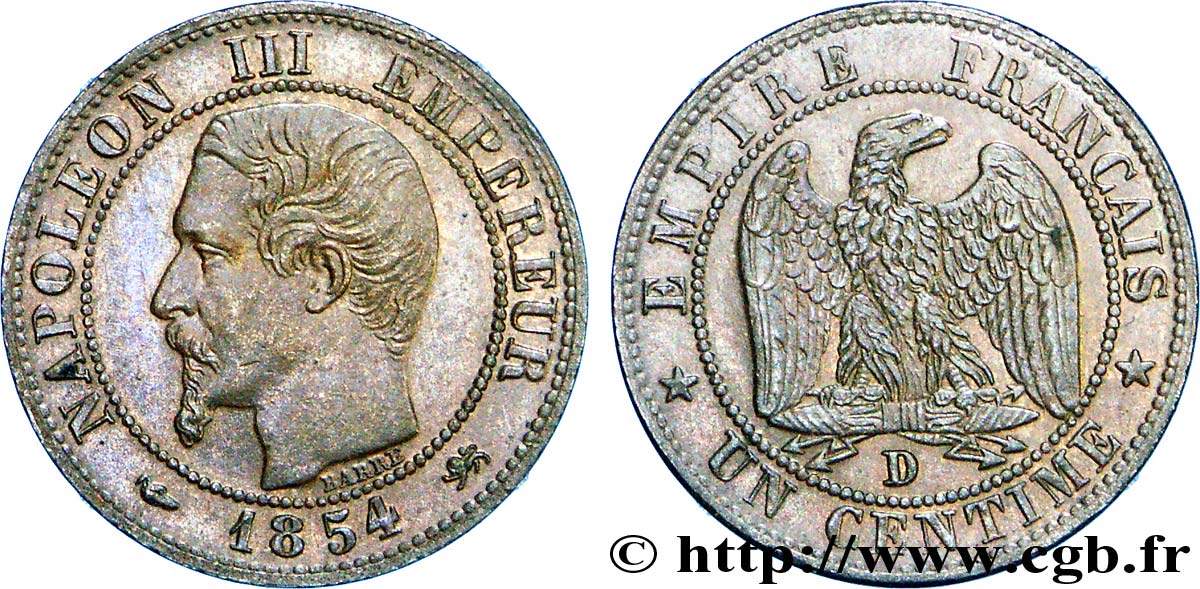 Un centime Napoléon III, tête nue 1854 Lyon F.102/12 EBC 