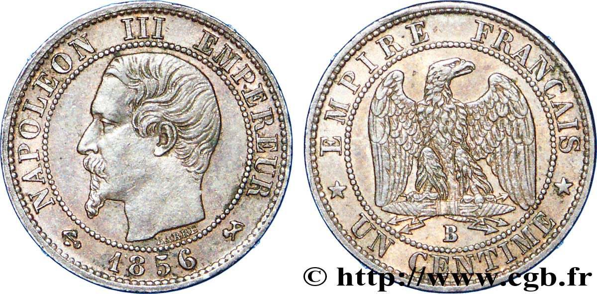 Un centime Napoléon III, tête nue 1856 Rouen F.102/27 EBC 