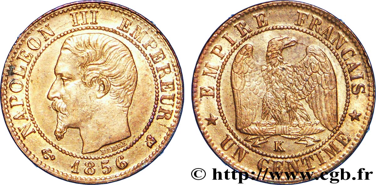 Un centime Napoléon III, tête nue 1856 Bordeaux F.102/30 EBC 