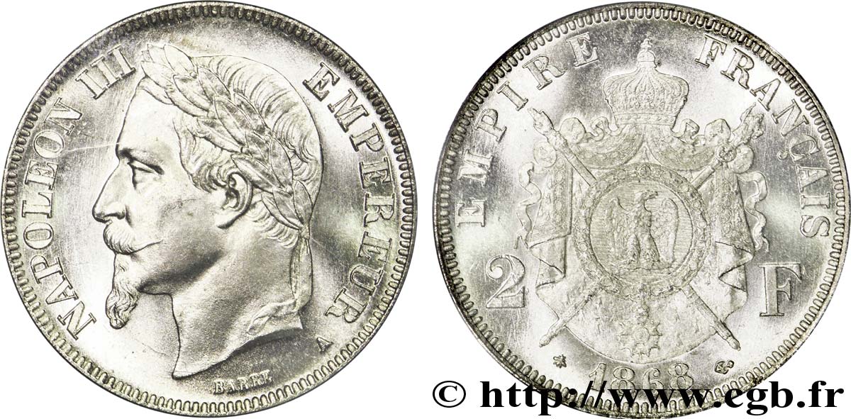 2 francs Napoléon III, tête laurée 1868 Paris F.263/8 MS 