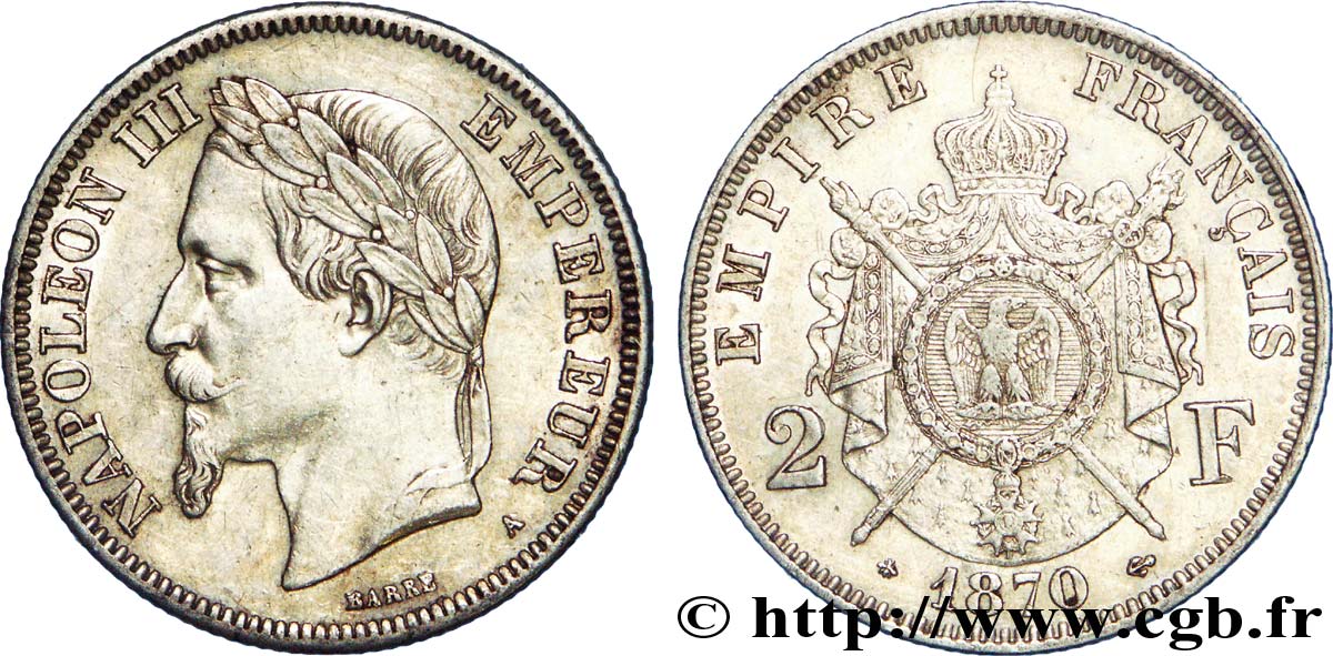 2 francs Napoléon III, tête laurée  1870 Paris F.263/12 MBC 