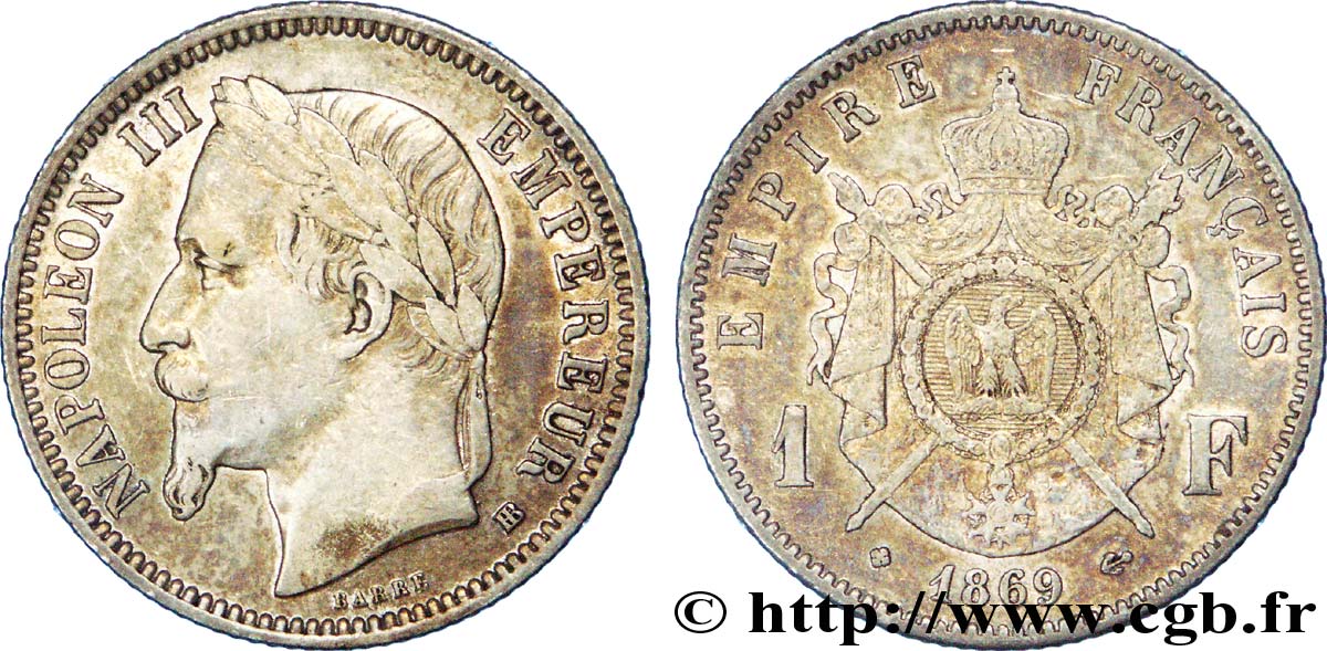 1 franc Napoléon III, tête laurée 1869 Strasbourg F.215/15 BB 
