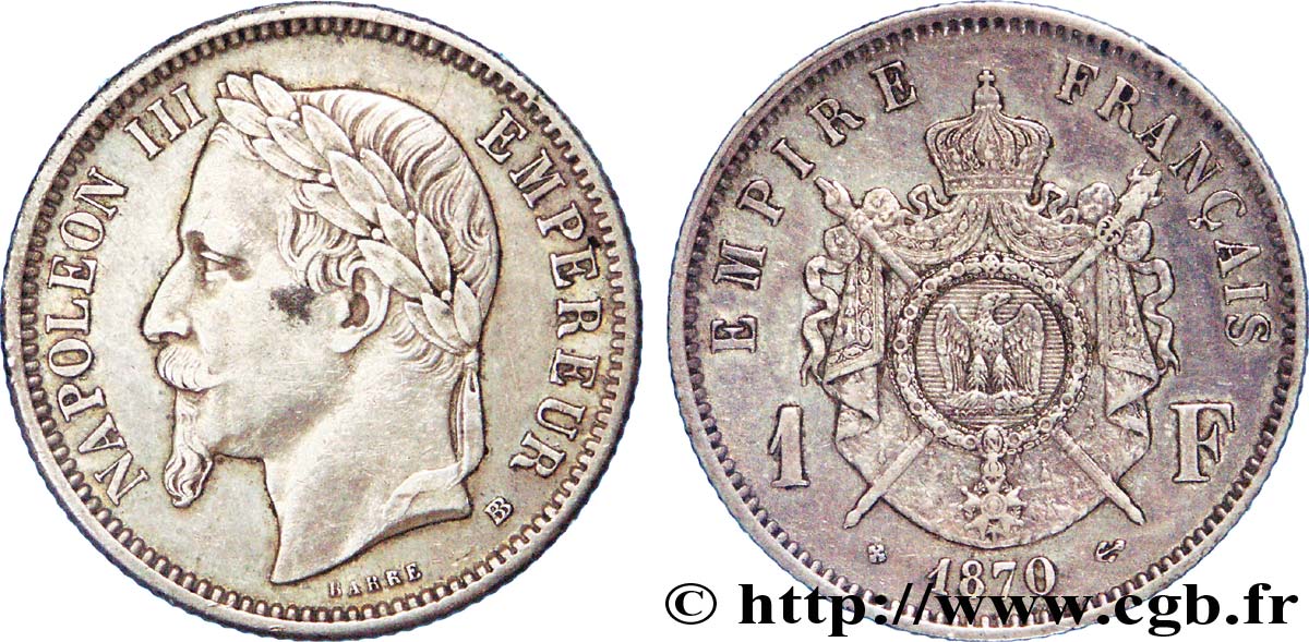 1 franc Napoléon III, tête laurée 1870 Strasbourg F.215/16 EBC 