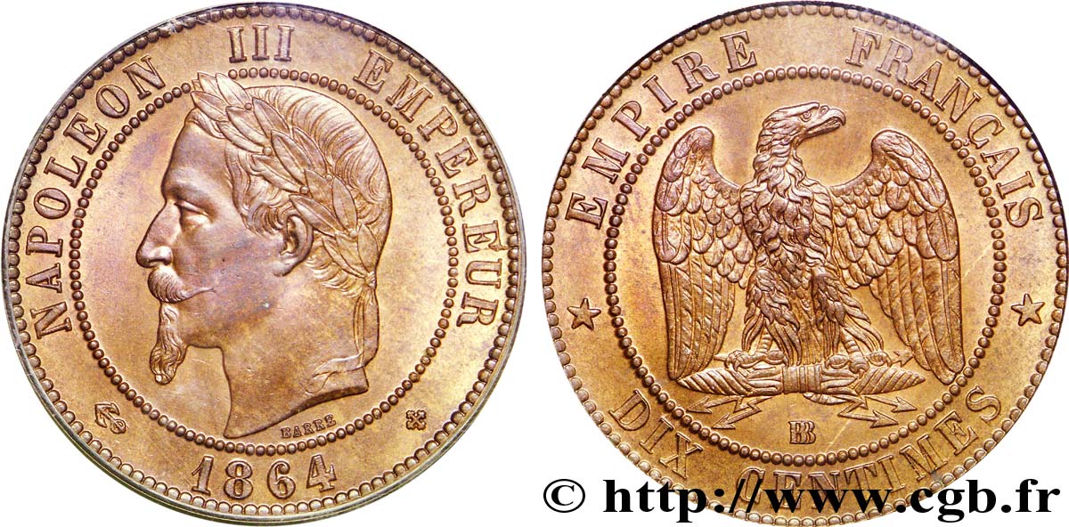 Dix centimes Napoléon III, tête laurée 1864 Strasbourg F.134/14 SC 