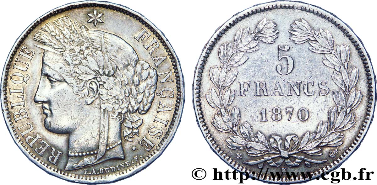 5 francs Cérès, sans légende 1870 Bordeaux F.332/2 BB 