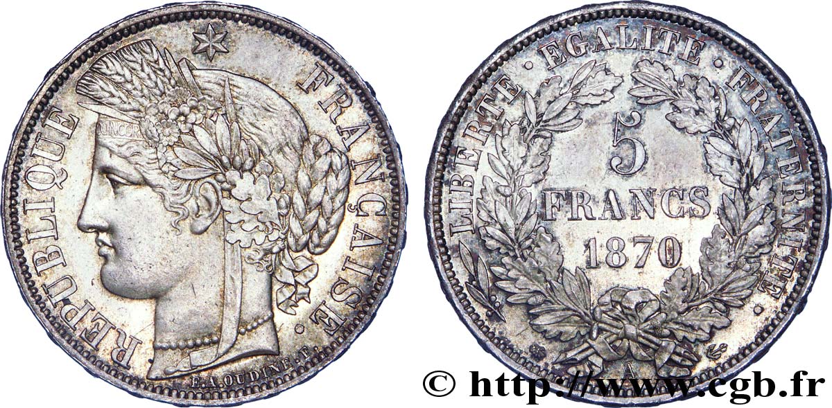 5 francs Cérès, avec légende 1870 Paris F.333/1 MS 