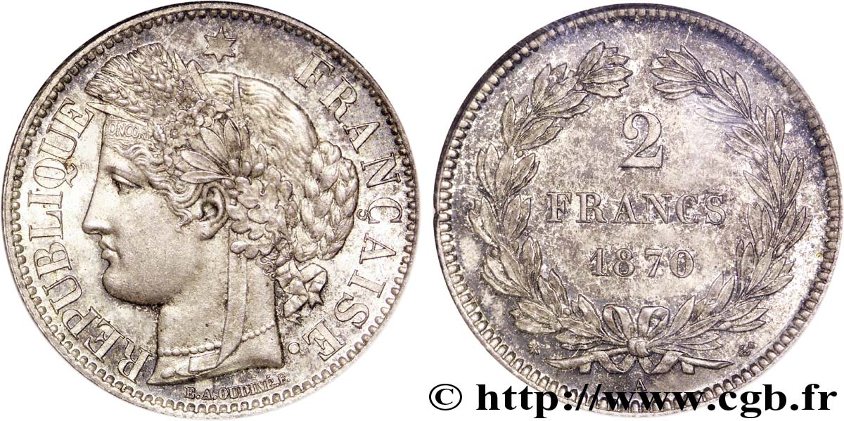 2 francs Cérès, sans légende 1870  Paris F.264/1 MS 