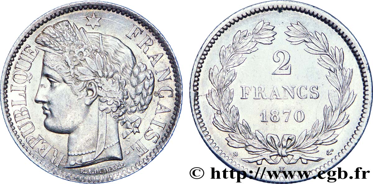 2 francs Cérès, sans légende 1870 Bordeaux F.264/2 XF 