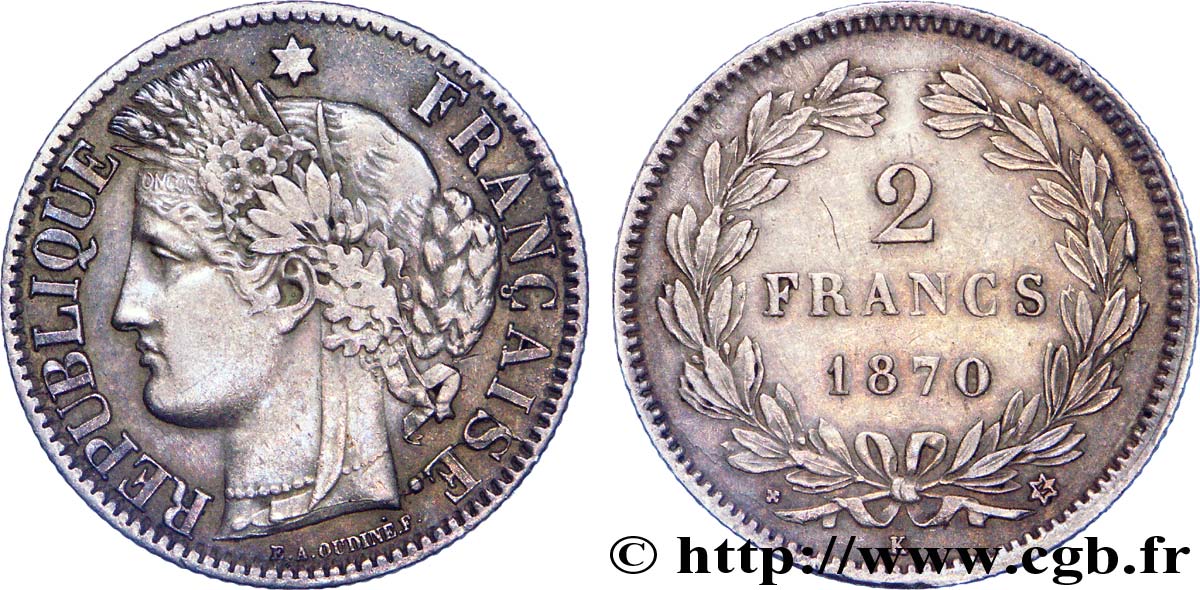2 francs Cérès, sans légende 1870 Bordeaux F.264/3 MBC 