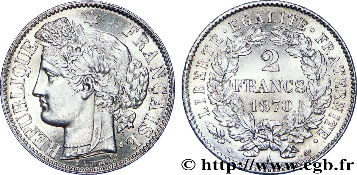 2 francs Cérès, avec légende, A normal 1870  Paris F.265/1 fST 