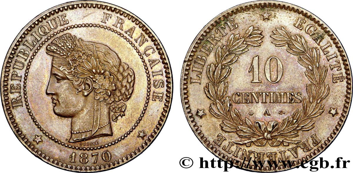 10 centimes Cérès 1870 Paris F.135/4 MBC 