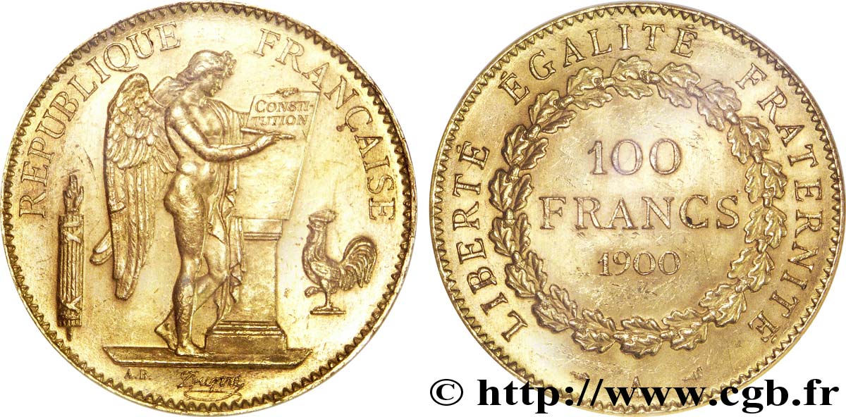 100 francs or Génie, tranche inscrite en relief Dieu protège la France 1900 Paris F.552/13 EBC 