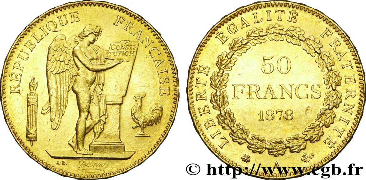 50 francs or Génie 1878 Paris F.549/1 BB 