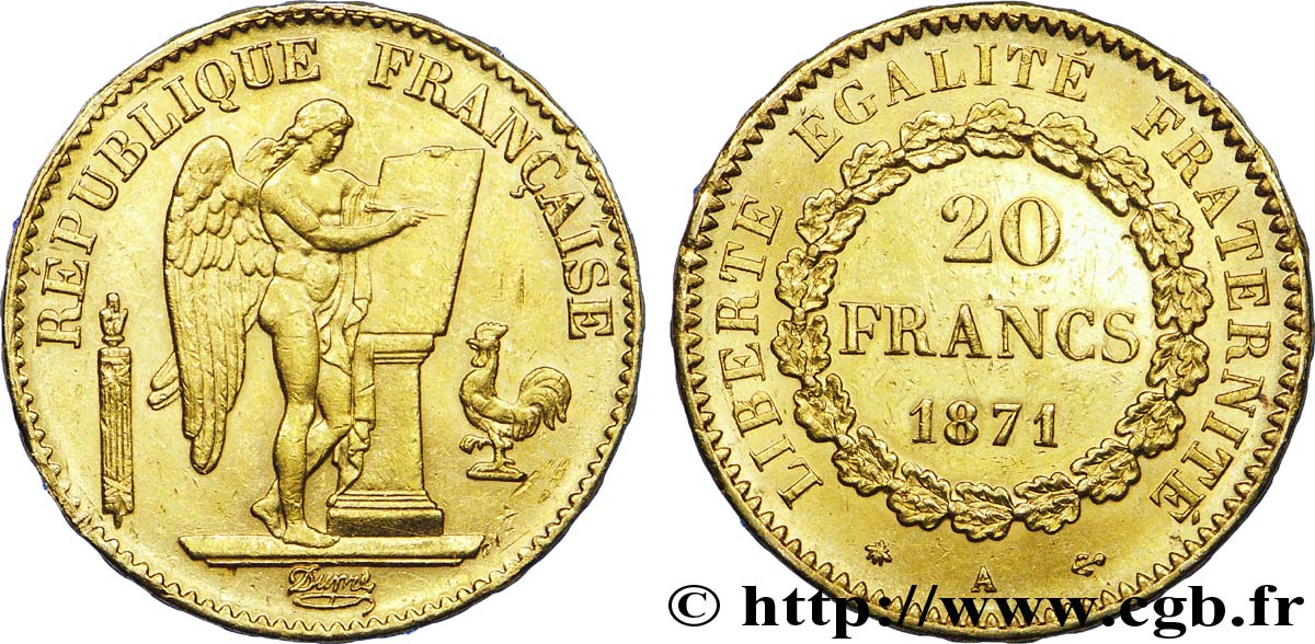 20 francs or Génie, Troisième République 1871 Paris F.533/1 AU 