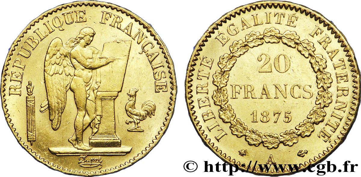 20 francs or Génie, Troisième République 1875 Paris F.533/3 SUP 