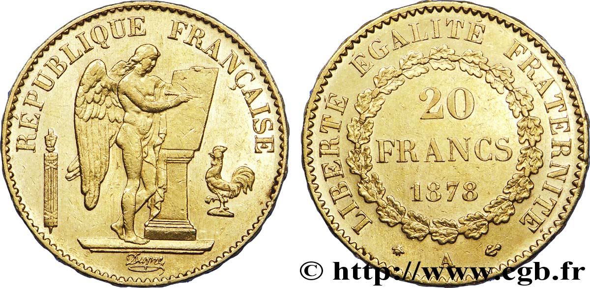 20 francs or Génie, Troisième République 1878 Paris F.533/6 XF 