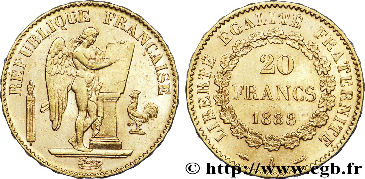 20 francs or Génie, Troisième République 1888 Paris F.533/11 SUP 