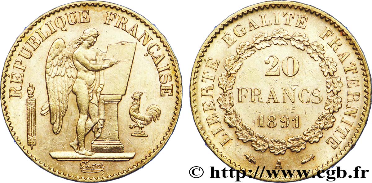 20 francs or Génie, Troisième République 1891 Paris F.533/15 VZ 