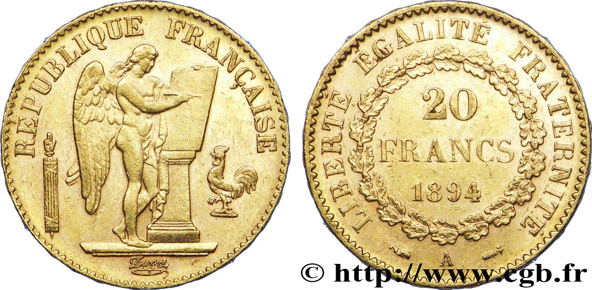 20 francs or Génie, Troisième République 1894 Paris F.533/18 BB 