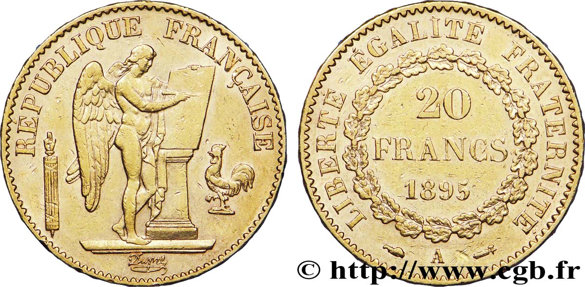 20 francs or Génie, Troisième République 1895 Paris F.533/19 MBC 