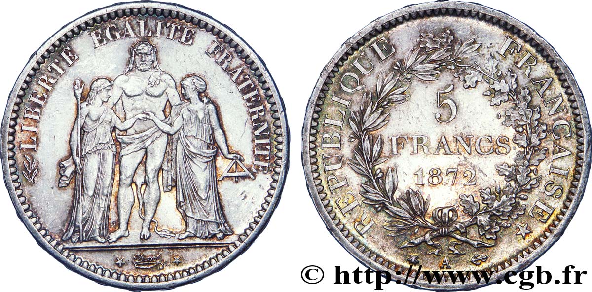 5 francs Hercule, petites étoiles 1872 Paris F.334/7 AU 
