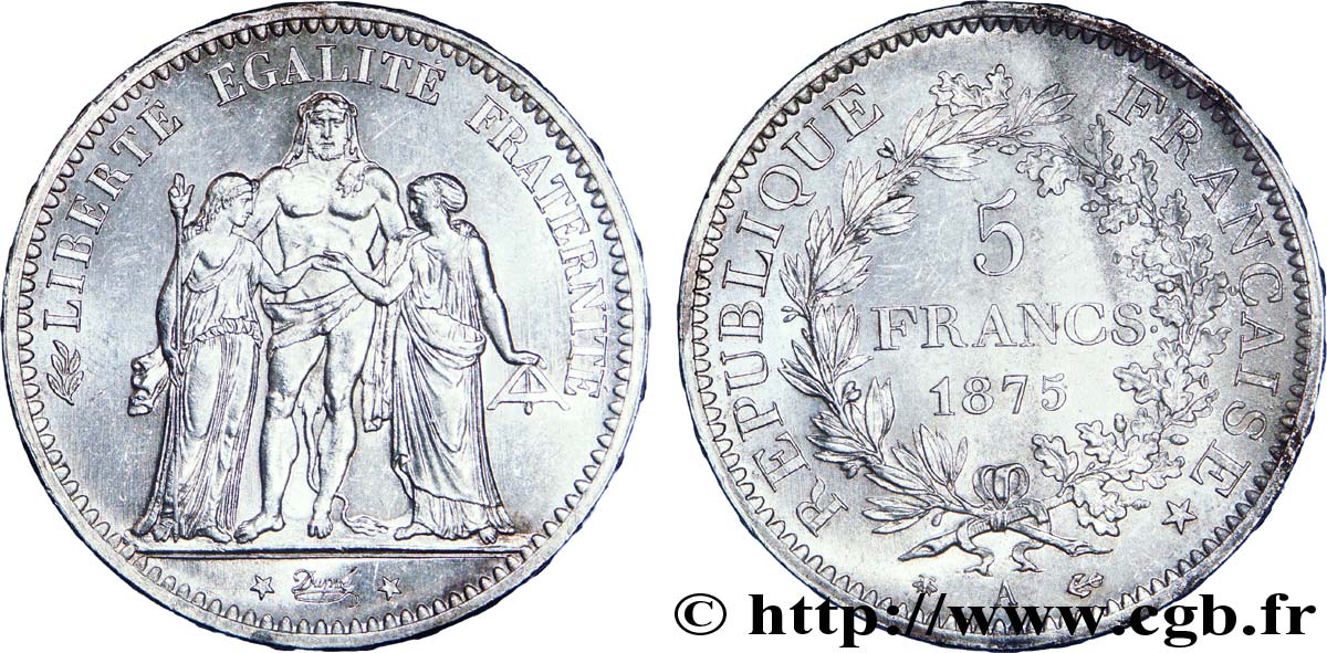 5 francs Hercule 1875 Paris F.334/14 SUP 