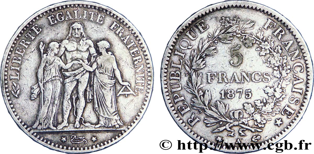 5 francs Hercule, petit A 1875 Paris F.334/15 VF 