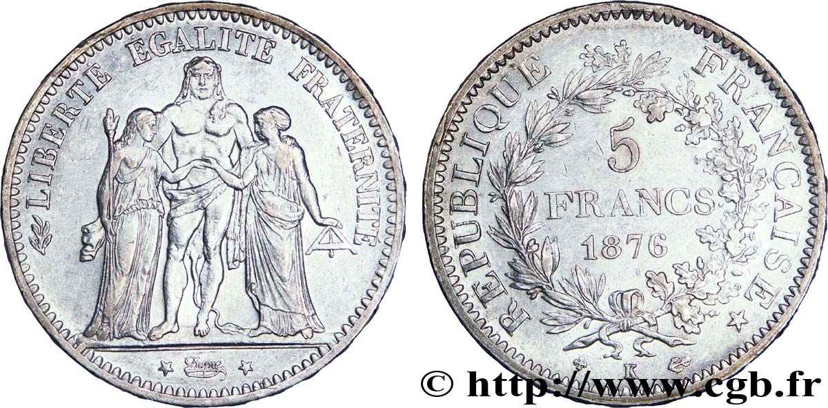 5 francs Hercule 1876 Bordeaux F.334/18 XF 