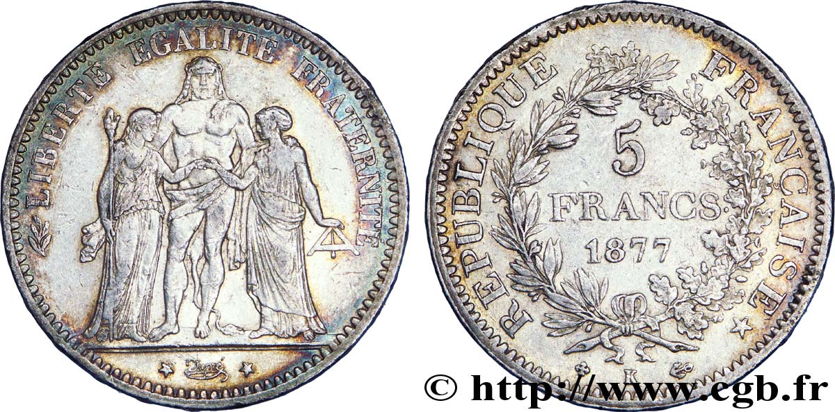 5 francs Hercule 1877 Bordeaux F.334/20 MBC 