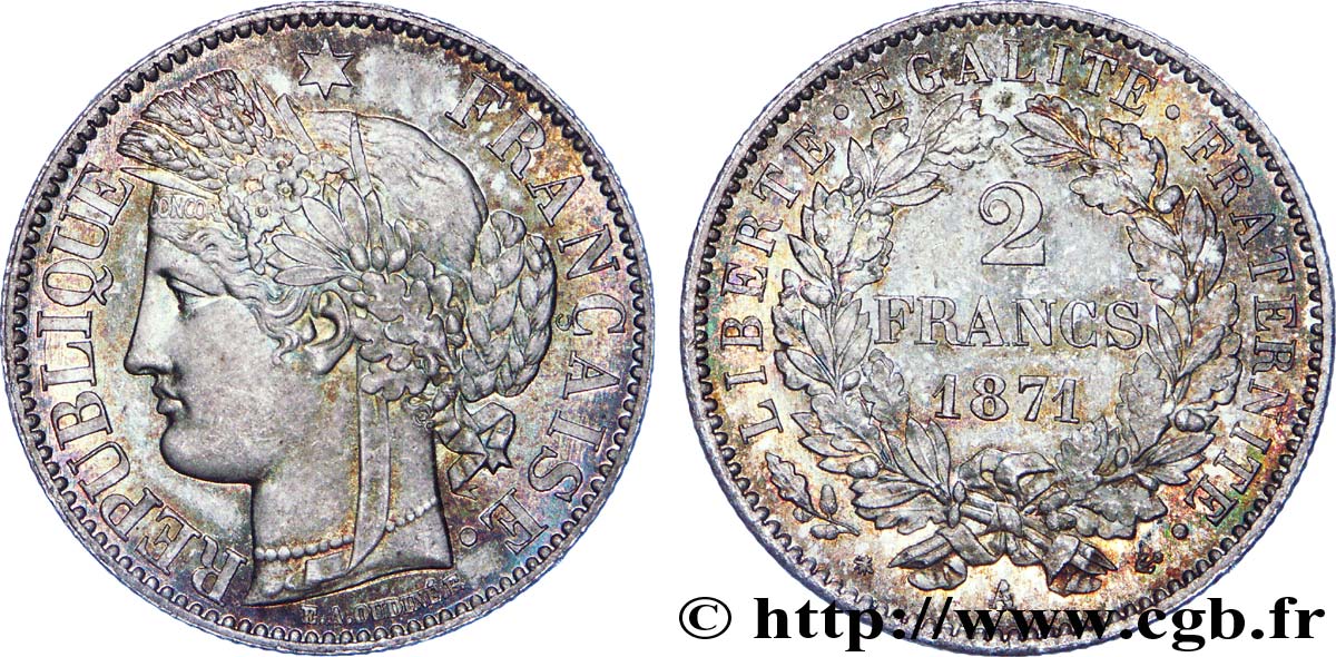 2 francs Cérès, avec légende, grand A 1871  Paris F.265/3 fST 