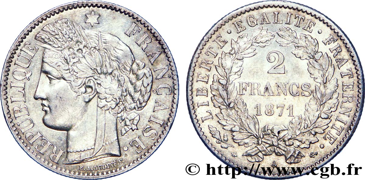 2 francs Cérès, avec légende, petit A 1871  Paris F.265/5 AU 
