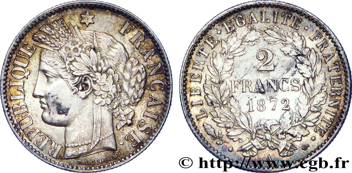 2 francs Cérès, avec légende 1872  Paris F.265/8 AU 