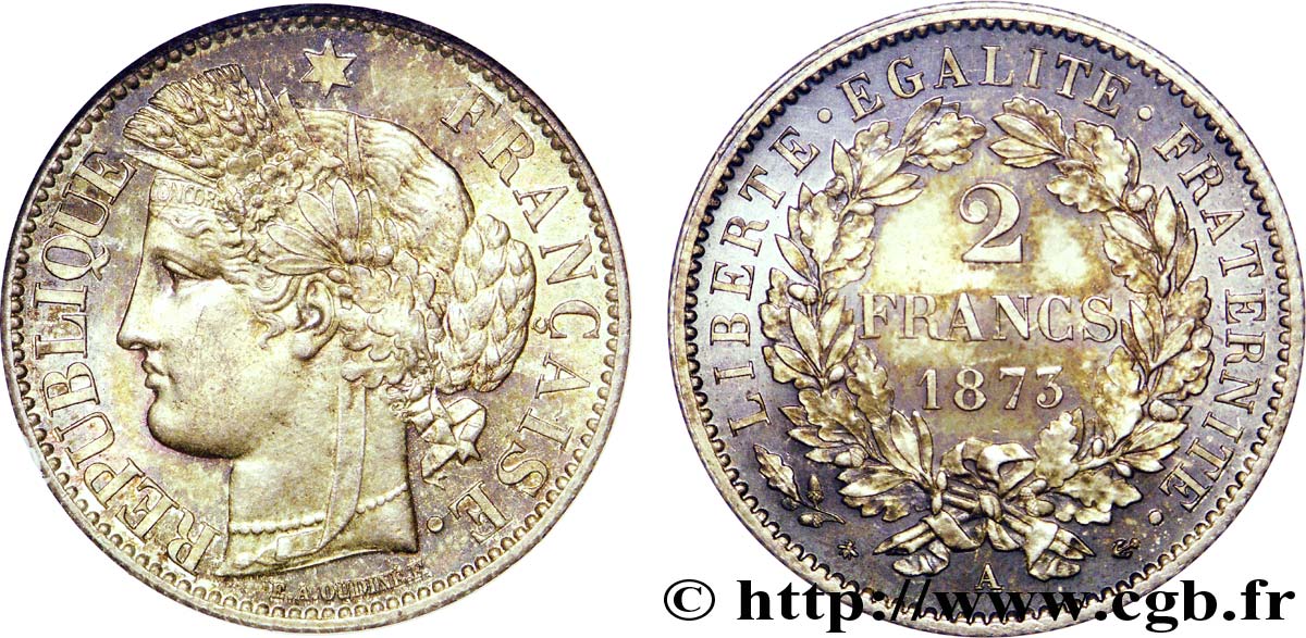 2 francs Cérès, avec légende, frappe d épreuve (?) 1873 Paris F.265/10 SPL 