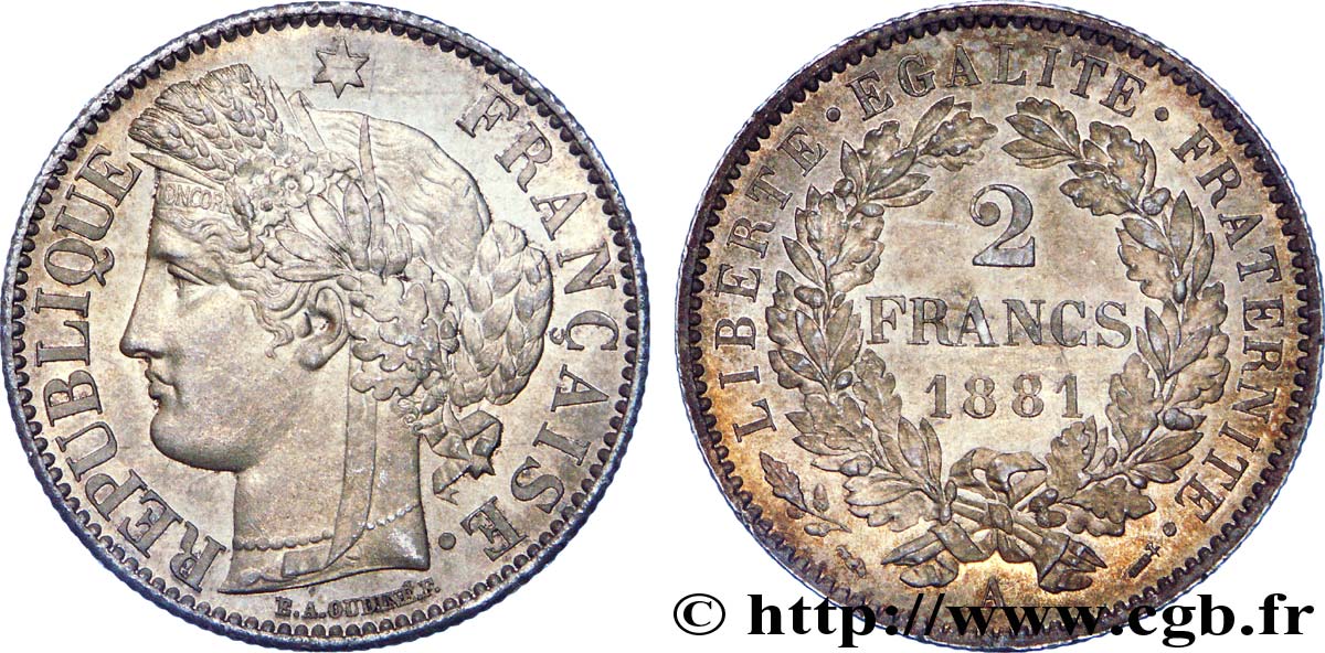 2 francs Cérès, avec légende 1881 Paris F.265/12 VZ 