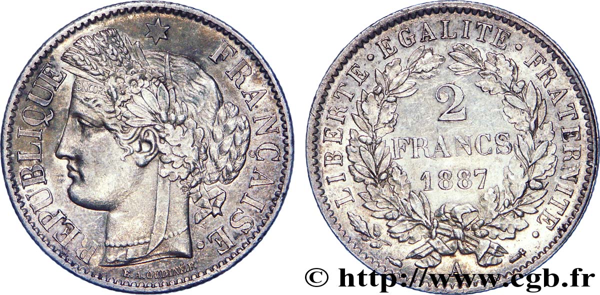 2 francs Cérès, avec légende 1887 Paris F.265/13 SPL 