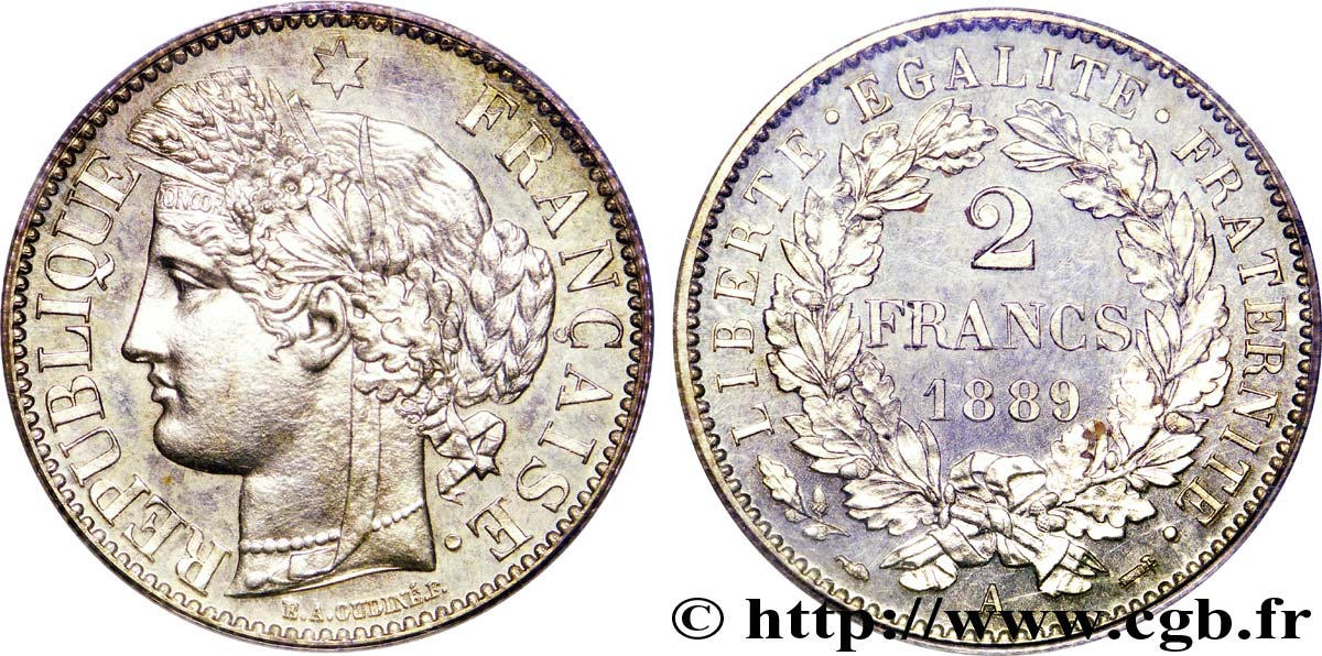 2 francs Cérès, avec légende 1889 Paris F.265/15 MS 