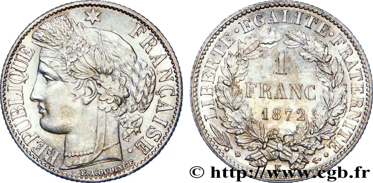 1 franc Cérès, Troisième République 1872 Bordeaux F.216/6 VZ 
