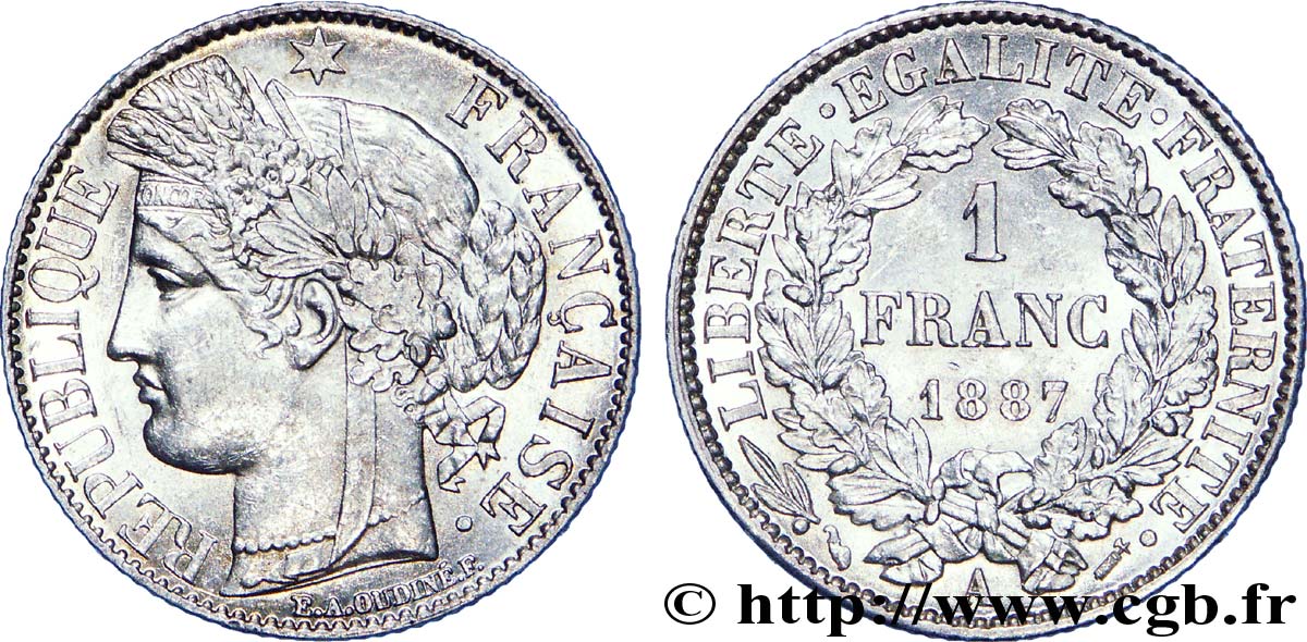 1 franc Cérès, Troisième République 1887 Paris F.216/9 EBC 
