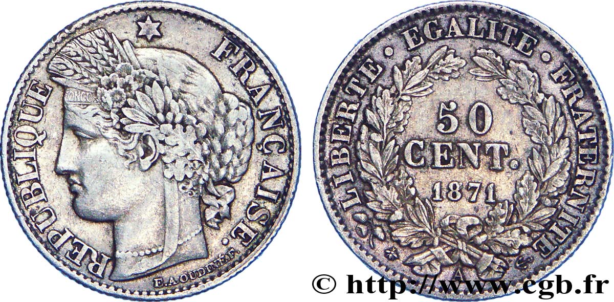 50 centimes Cérès, Troisième République 1871 Paris F.189/1 XF 