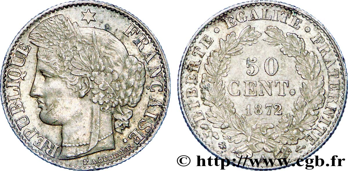 50 centimes Cérès, Troisième République 1872 Paris F.189/3 VZ 