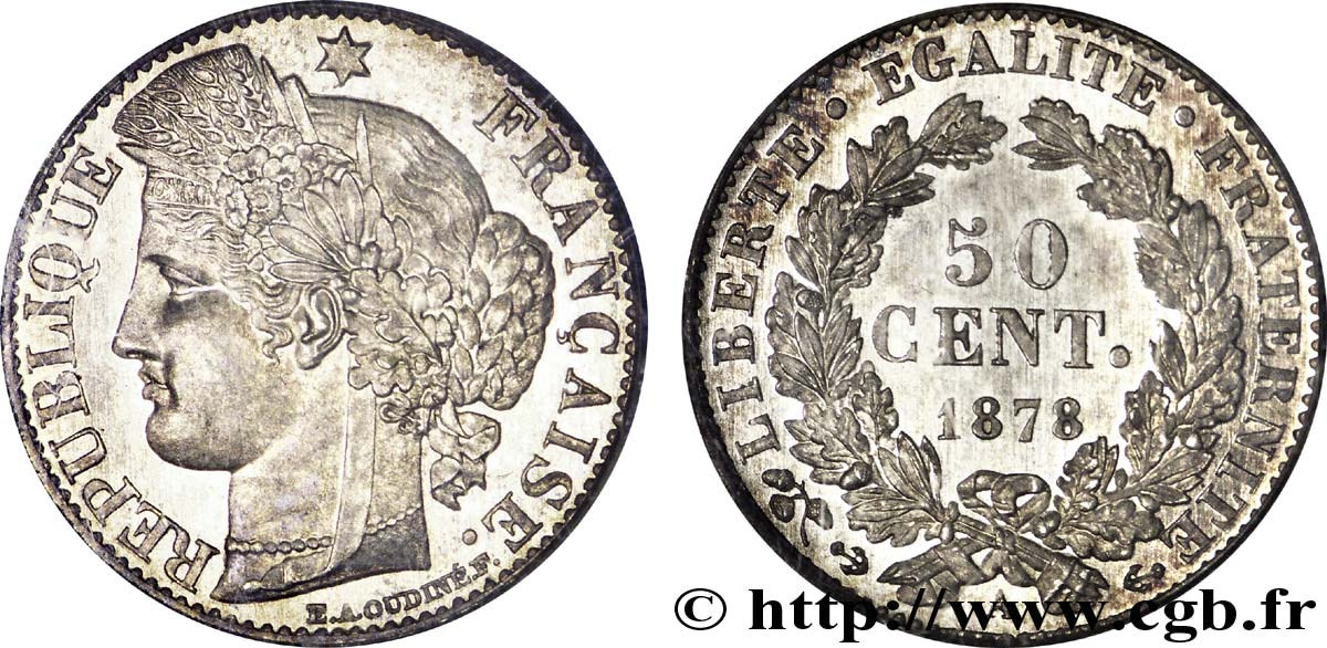 50 centimes Cérès, Troisième République 1878 Paris F.189/8 FDC 